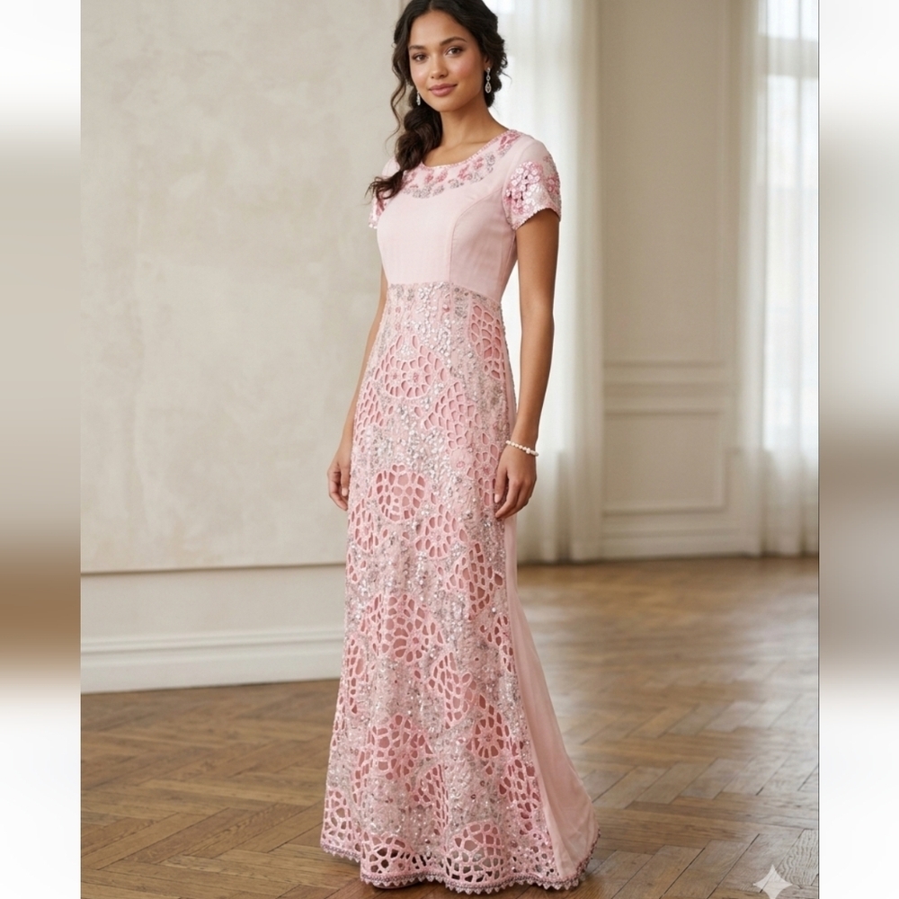 Pink Cutwork Embellished Women's Indian Inspired Dress - M Excellent Condition
